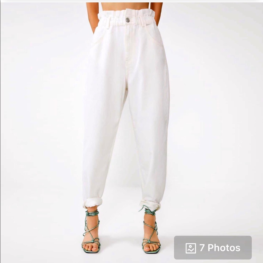 NWOT Zara White Paperbag Baggy Jeans - 2